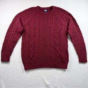 Lands’ End Fisherman Sweater Men Medium Tall Maroon Confetti Speckles Crew Neck